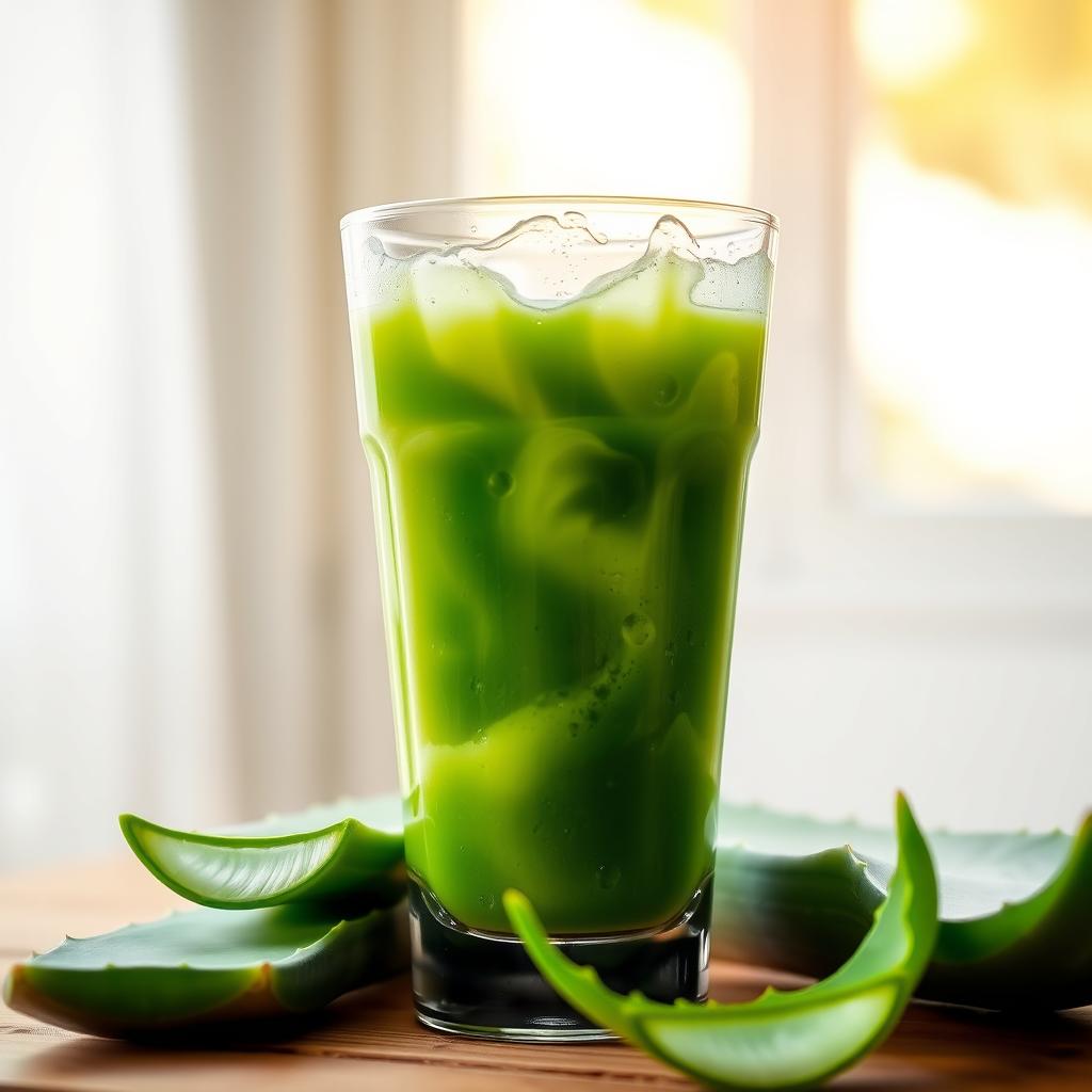 suco de babosa bebida sobre a mesa