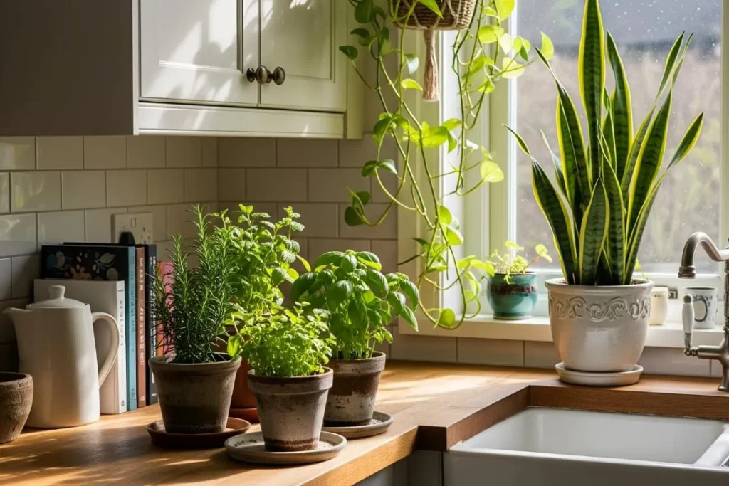 Plantas sobre a bancada
