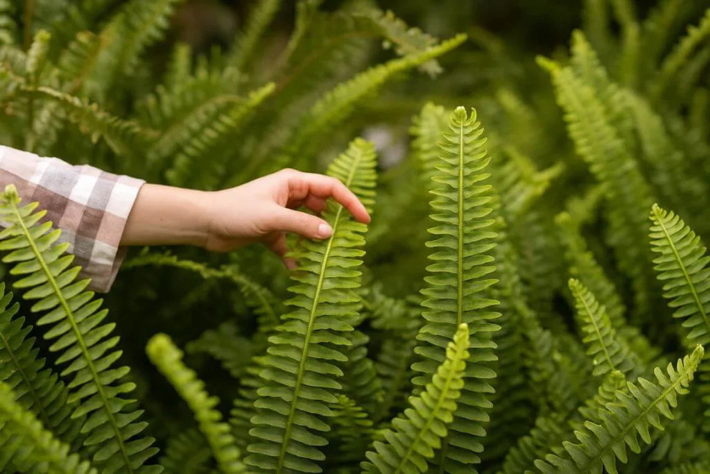 Mão sobre uma planta